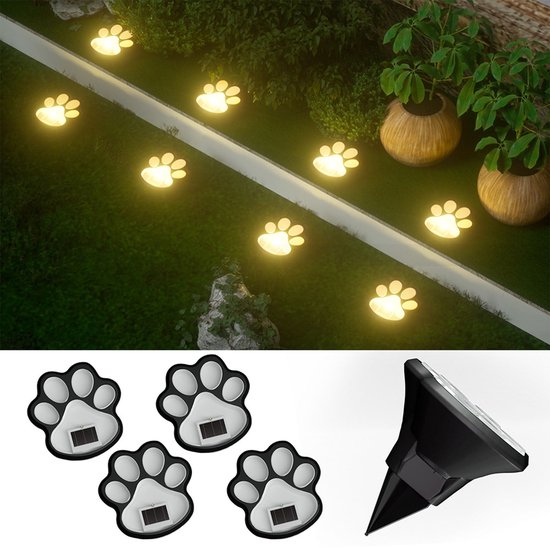 Solar Gartenbeleuchtung 4er Set Dekorative, Solarbetriebene Gartenbeleuchtung Bodenleuchten In Hundepfotenform Für Den Außenbereich Warmweiß Wass