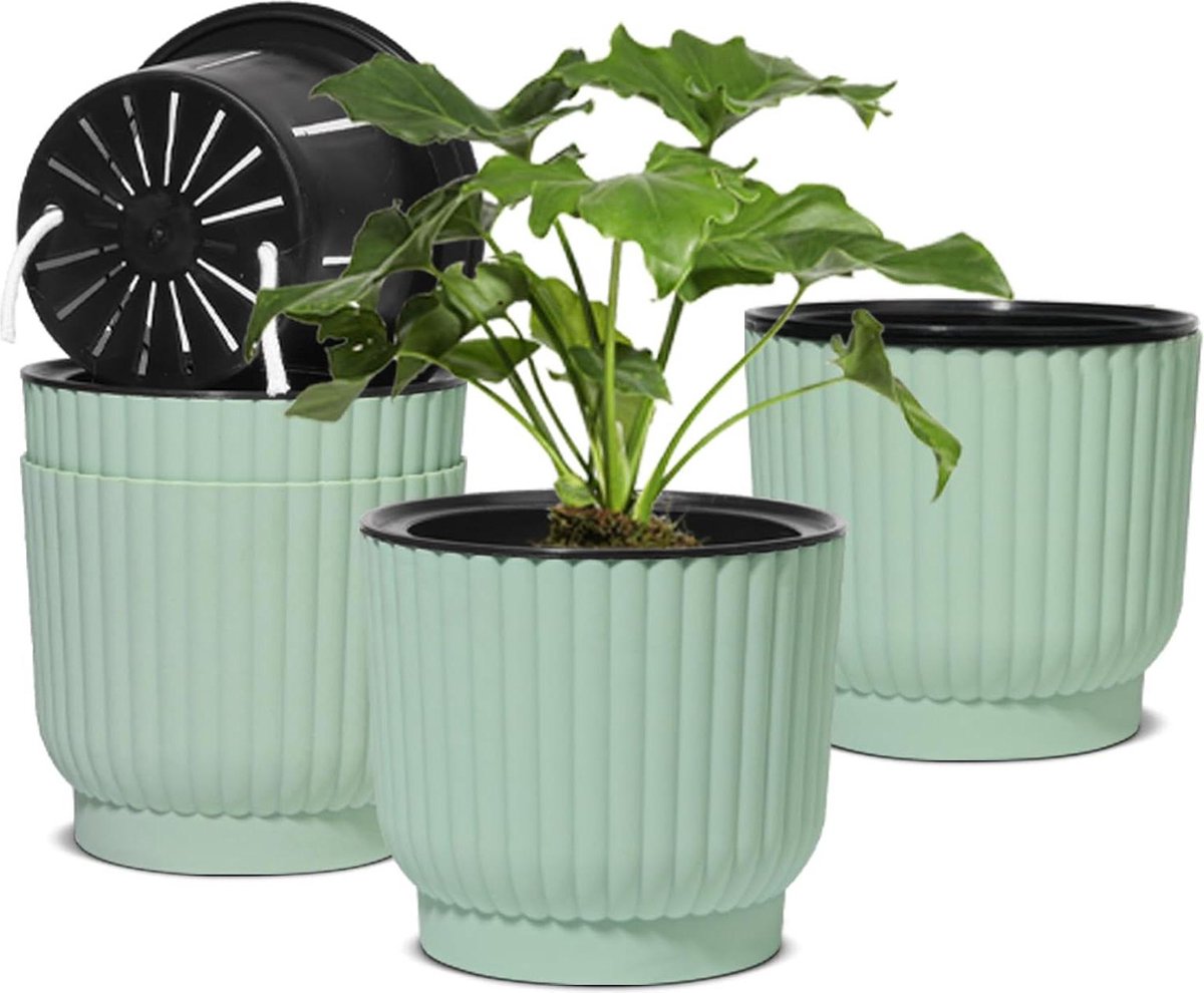 Kunststoff Blumentopf Mit Bewässerungssystem Selbstbewässernder Topf Grün Für Drinnen Und Draußen Orchideentopf Kräutertopf Hydrokultur 4er Set