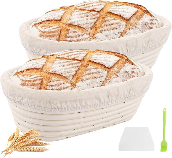 Gärkorb Brotbackkorb 2 Teilig Ovaler Gärkorb Zum Brotbacken Banneton Mit Teigschaber Und Silikon Ölpinsel Für Selbstgebackenes Brot 25 X 15 X 8,5