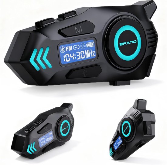 Motorradhelm Headset Gegensprechanlage Kommunikation Während Der Fahrt Digitalanzeige 500 M Reichweite Schwarz