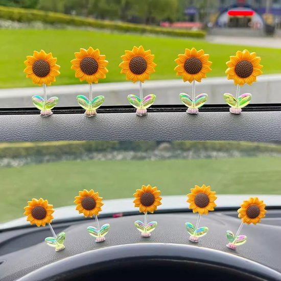 5 Sonnenblumen Auto Armaturenbrett Dekorationen: Bewegliche Sonnenblumenköpfe, Für Die Innenausstattung Von Süßen Mädchenautos, Als Schreibtischd