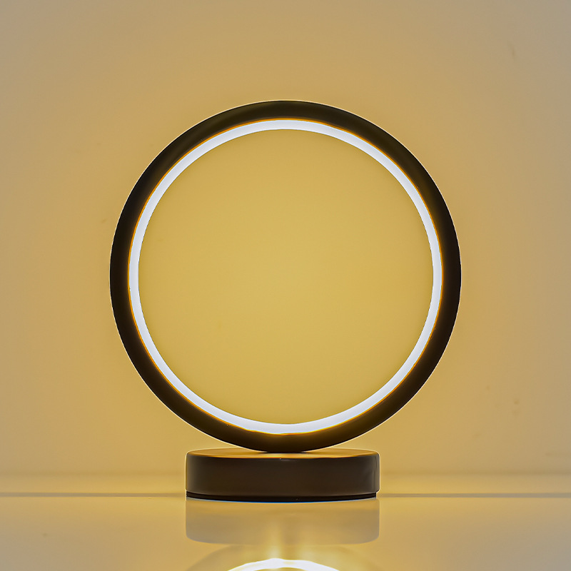 Runde Tischlampe, Dekorative Nachttischlampe, Led-nachtlicht, Energiesparend, Augenschonende Lampe Fürs Schlafzimmer (schwarz)