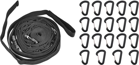 Wäscheleine Fürs Camping Campingseil Aufbewahrungsgurt Baumaufhänger 59 X 2,5 Cm Mit 19 Karabinerhaken Zum Aufhängen Von Campingausrüstung Und An