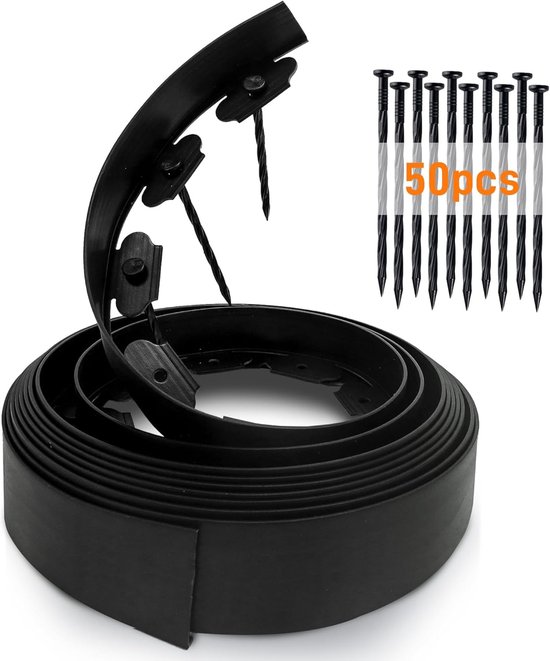 Flexible Schwarze Garteneinfassung 10 M Höhe 10 Cm Inklusive 50 Befestigungspfosten Für Blumenbeete, Gartenwege Und Baumabgrenzungen