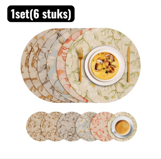 1 Set (6 Teilig) Platzset Rundes, Dickes Platzset Mit Muster Hitzebeständiger Und Wasserabweisender Untersetzer Für Küche Und Esstisch Dekorative