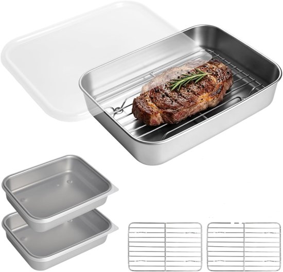 4 Zubehörteile Für Heißluftfritteusen, Backblech Aus Edelstahl, 2 Backbleche, 2 Grillroste, Spülmaschinenfest, Für Ninja Af400eu/af500eu/dz400eu
