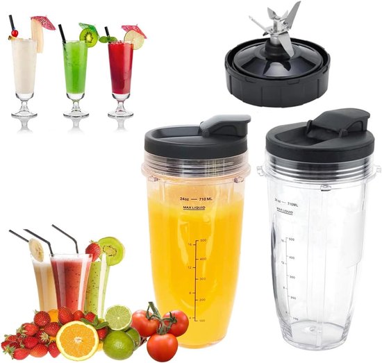 Oimg 24oz Ersatzteile Für Mixer Passend Für Ninja 24 Oz Becher 710ml Mit 7 Lamellen B'S & Dichtungsdeckel Passend Für Nutri Ninja Bl480 Bl482 Bl6