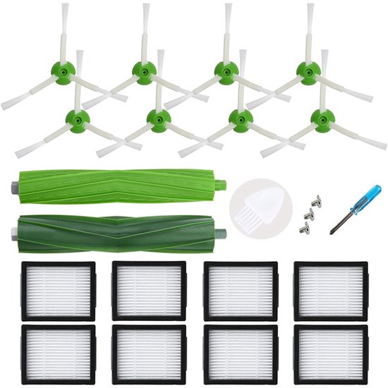 20 Teiliges Staubsauger Ersatzteilset Passend Für Irobot Roomba I7+, E5, E6 Und E7 2 Bürsten, 8 Hepa Filter, 8 Seitenbürsten, Eine Flexible Bürst