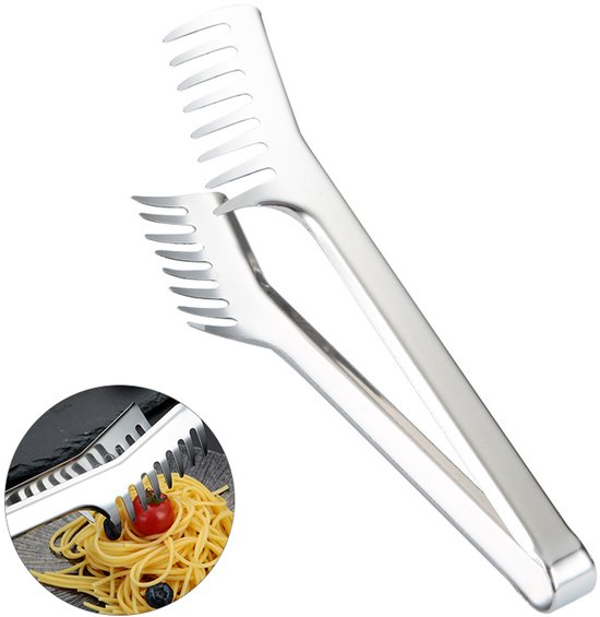 Pastazange Salatzange Lebensmittelzange Küchenhelfer Komfortables Griffdesign 24 X 4,5 Cm Für Obst, Salate, Nudeln, Brot, Steaks Silber