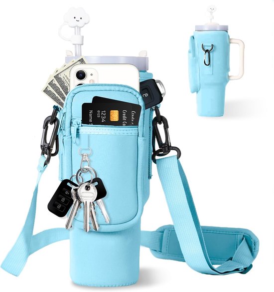 Für Wasserflaschentaschen Mit Handyfach Für Stanley Becher (1,2 L), Neopren Wasserflaschenhalter Mit Strohhalm Und Karabinerhaken Für Stanley Bec