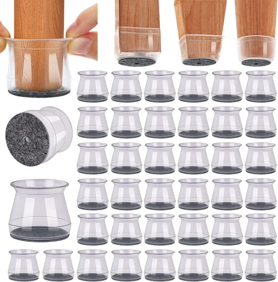 40 Stück Stuhlbeinschoner Silikonpads Transparent, Größe L Universelle Passform 1 5/16"2" Für Holzböden