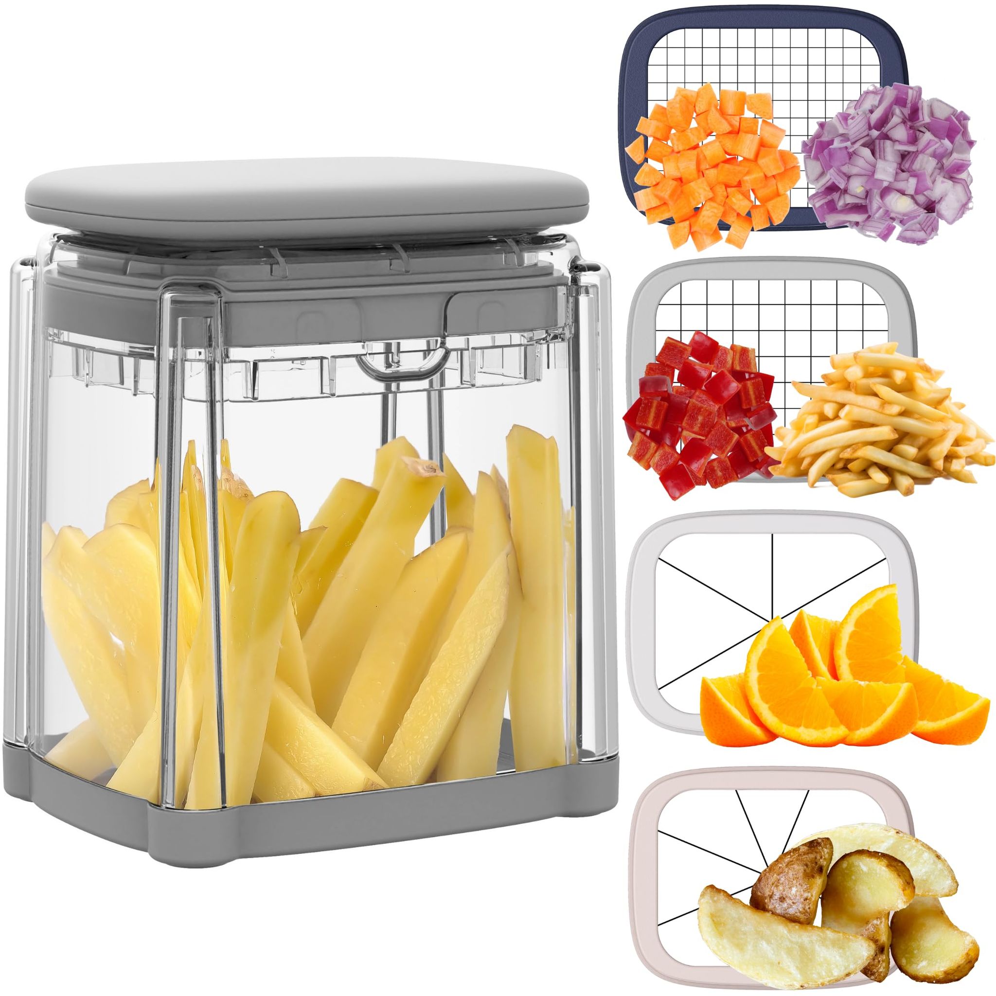 Gemüseschneider: Gemüseschneider Mit 4 Klingen, Obstschneider, Kartoffelschneider, Pommes-frites-schneider, Zwiebelschneider, Eierschneider. Sicher In Der Anwendung.