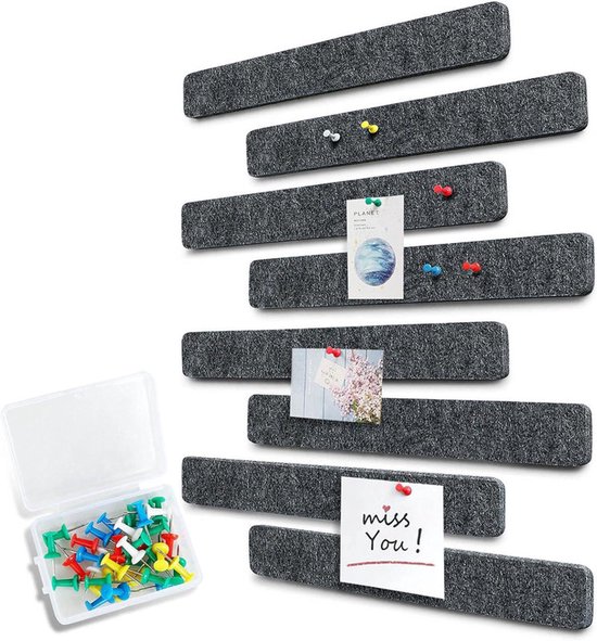 Selbstklebende Filz Pinnwand Mit Reißzwecken, 8er Set, Filzstreifen, Memoboards Für Fotos, Pinnwand, Wanddekoration Für Büro, Küche, Schwarz, Wei