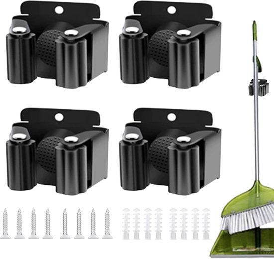 Hängender Mopp Und Besenhalter 4 Teilig Magnetischer Besenhalter Robuster Mopphalter Bohrfreie Montage Schwarzer Moppständer Wandmontage Für Wasc