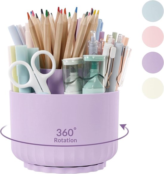 Schreibtisch Organizer, Um 360 Grad Drehbarer Stiftehalter, Stifteorganizer Mit 5 Fächern, Stiftehalter Für Büro, Schule, Zuhause (helllila)