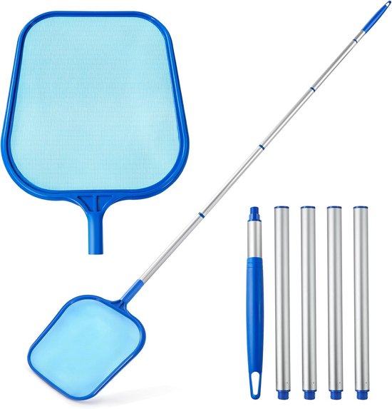 Kescher Für Schwimmbecken Poolskimmer Max. L 160 Cm Mit 5 Teilig Verstellbarem Teleskopgriff Ultrafeines Netz Kescher Poolnetz Poolskimmernetz Fe