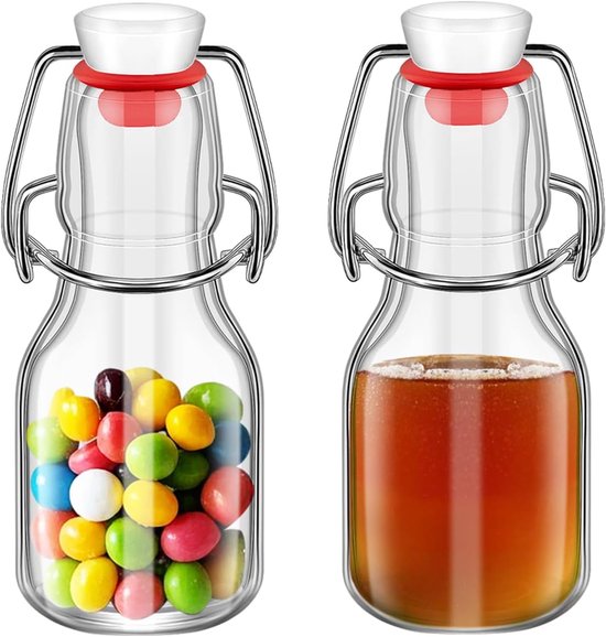 2 Kleine 100 Ml Glasflaschen Mit Luftdichten Klappdeckeln Für Selbstgebraute Getränke, Öl, Essig, Wasser, Erfrischungsgetränke, Limoncello, Hausg