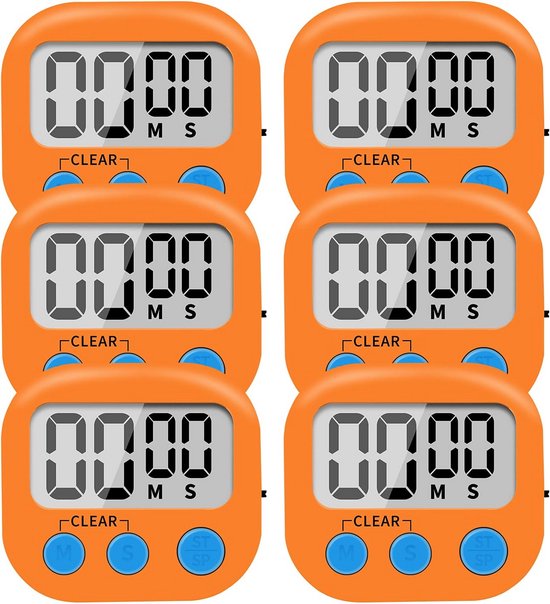 Digitaler Küchentimer, 6 Teilig, Magnetisch, Countdown Bis 99:59 Minuten, Orange