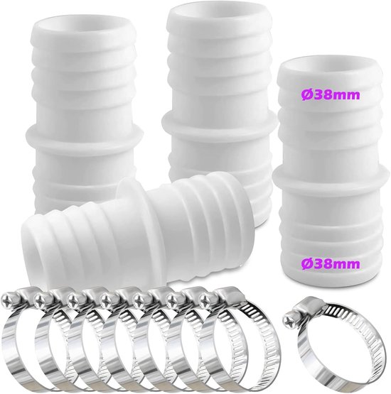 Poolschlauchadapter Waschmaschinenablauf Pulsatoranschluss 4er Pack 38 Mm Schlauchverbinder Mit 8 Schlauchschellen Doppelschlauchadapter Weiß 7,4