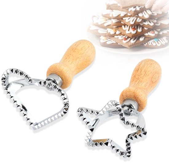 Oimg Set Mit 2 Ravioli Ausstechern Mit Stern Und Herzförmigen Formen Ravioli Formen Mit Holzgriff Zum Ausstechen Von Hausgemachten Ravioli Raviol