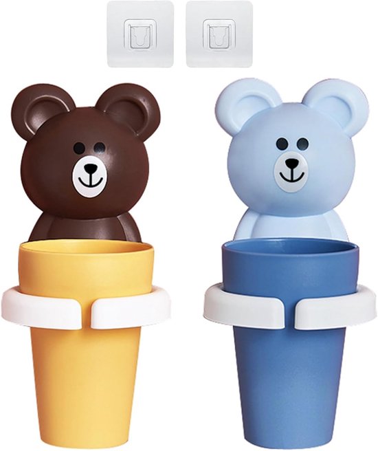 Zahnbürstenbecher Set Aus Kunststoff 2 Teilig Bohrfreier Zahnbürstenhalter Trinkbecherhalter Für Kinder Ab 2 Jahren Hygienische Aufbewahrung Für