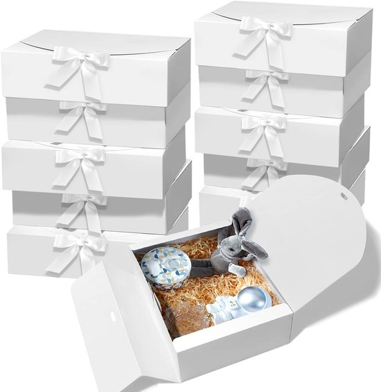 Geschenkbox Geschenkboxen Mit Schleife 10er Set Geschenktüte Weiß 27 X 20 X 8 Cm Karton Geschenkverpackung Für Hochzeit & Geburtstag Faltbare Ges