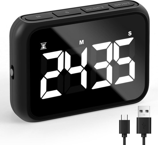 Usb Wiederaufladbarer Digitaltimer Großes Display Einstellbarer Alarm Magnet Eieruhr Für Küche, Kinder Und Schreibtisch Schwarz