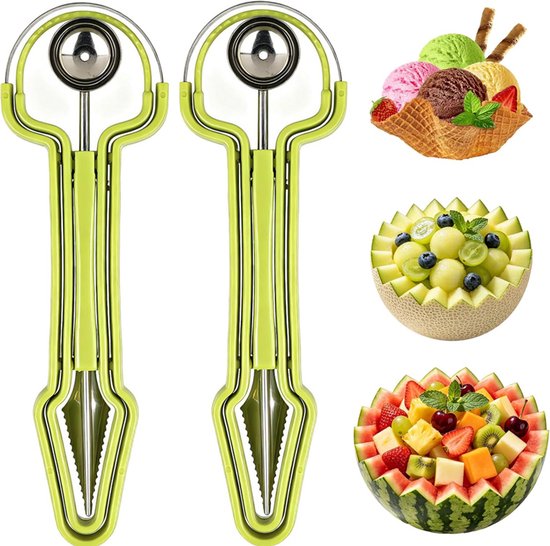 3 In 1 Melonenschneider 2 Teilig Multifunktionaler Obstschneider Wassermelonenlöffel Obstlöffel Obstschneider Tragbar Obst Schneiden Messer Für M