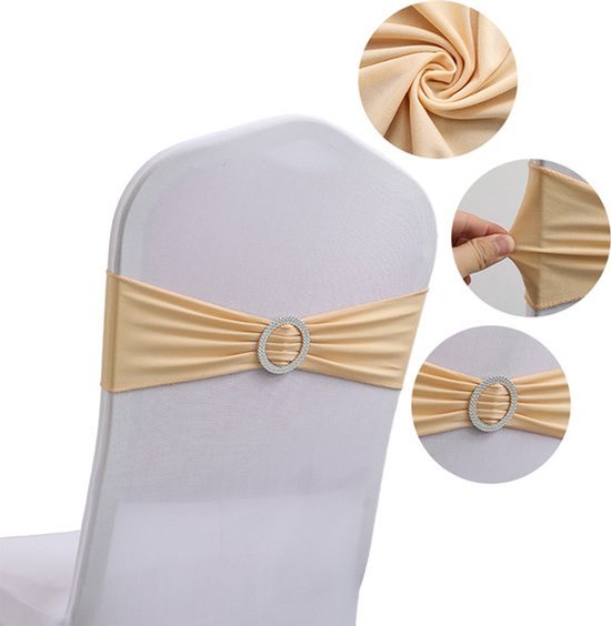 Set Mit 10 Champagnerfarbenen Elastischen Stuhlschleifen Mit Schiebeschnalle Universelle Stuhldekoration Für Hochzeiten, Zeremonien, Empfänge, Ba