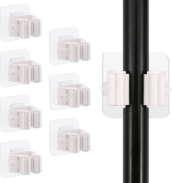 8-teiliges, Selbstklebendes, Rutschfestes Wandregal Für Mopp Und Besen (ohne Bohren), Inklusive Clips Und Halterung Für Haus, Garten, Garage Und Aufbewahrung
