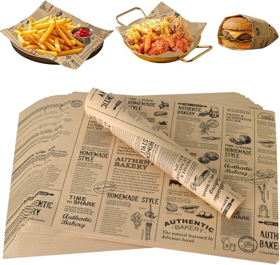 Feinkostpapier Braun 38 X 28 Cm 100 Blatt Unbeschichtetes, Gewebtes Papier Für Burger, Sandwiches Und Grillgerichte Fettabweisendes Lebensmittelp