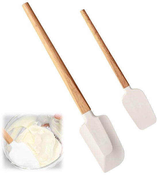 Dailygoods 2 Teiliges Küchenspatel Set Aus Gummi, Silikonspatellöffel Mit Holzgriff, Hitzebeständig Und Antihaftbeschichtet, Spatel Set Mit Holzg
