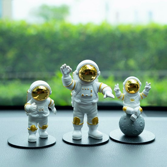 3 Teiliges Deko Set Mit Goldenen Astronautenfiguren, Astronautenspiegel, Astronautenfigur Als Dekoration, Für Das Armaturenbrett Im Auto, Den Sch
