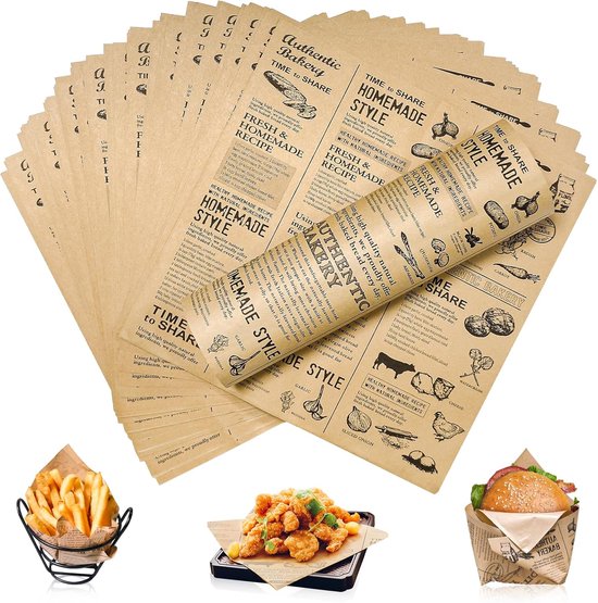 Lebensmittelechtes Papier Geöltes Lebensmittelpapier Einwegverpackungspapier Retro Sandwichpapier Für Pommes Frites Brathähnchen Burger Kuchen (2