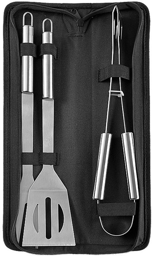 3 Teiliges Grillbesteck Set Grillzange, Pfannenwender Und Gabel Aus Metall In Edler Aufbewahrungstasche Grillbesteck Set Aus Edelstahl Perfektes
