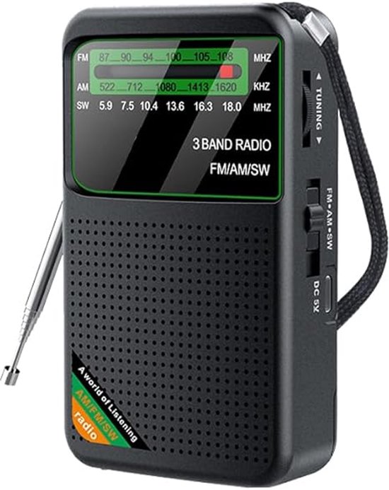 Schwarzes Dreiband Taschenradio Tragbares Am/fm/kurzwellenradio Mit Hochwertigen Transistoren Und Großem Lautsprecher Batteriebetrieben Für Den I