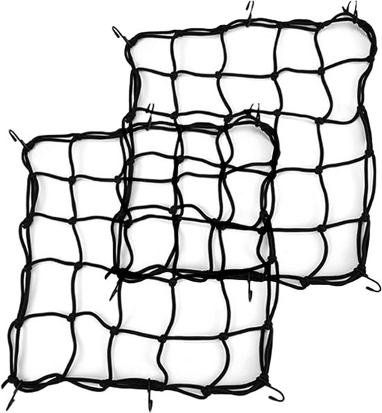 Motorrad Gepäcknetz 15" X 15" 2 Stück Robustes Bungee Netz Mit 6 Verstellbaren Haken Zur Aufbewahrung Von Helmen, Motorrädern Und Fahrrädern (sch