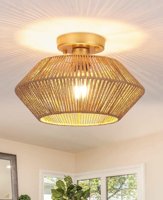 Rattan Deckenleuchte Im Boho Stil Wohn Und Schlafzimmer Goldener Kronleuchter Bambus Deckenlampe
