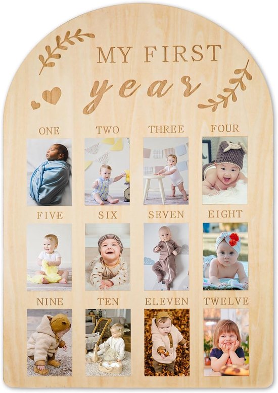 Baby Fotorahmen: "mein Erstes Jahr" Personalisierter Fotorahmen Aus Holz Rahmen Für 12 Babyfotos (monatlich) Kinderzimmerdekoration / Geschenk Zu