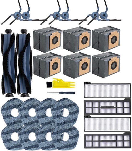 28 Teiliges Zubehörset Für Den Eufy X10 Pro Omni Saugroboter 2x Hauptbürste, 6x Staubbeutel, 4x Filter, 6x Seitenbürsten, 8x Wischtücher, 1 Reini