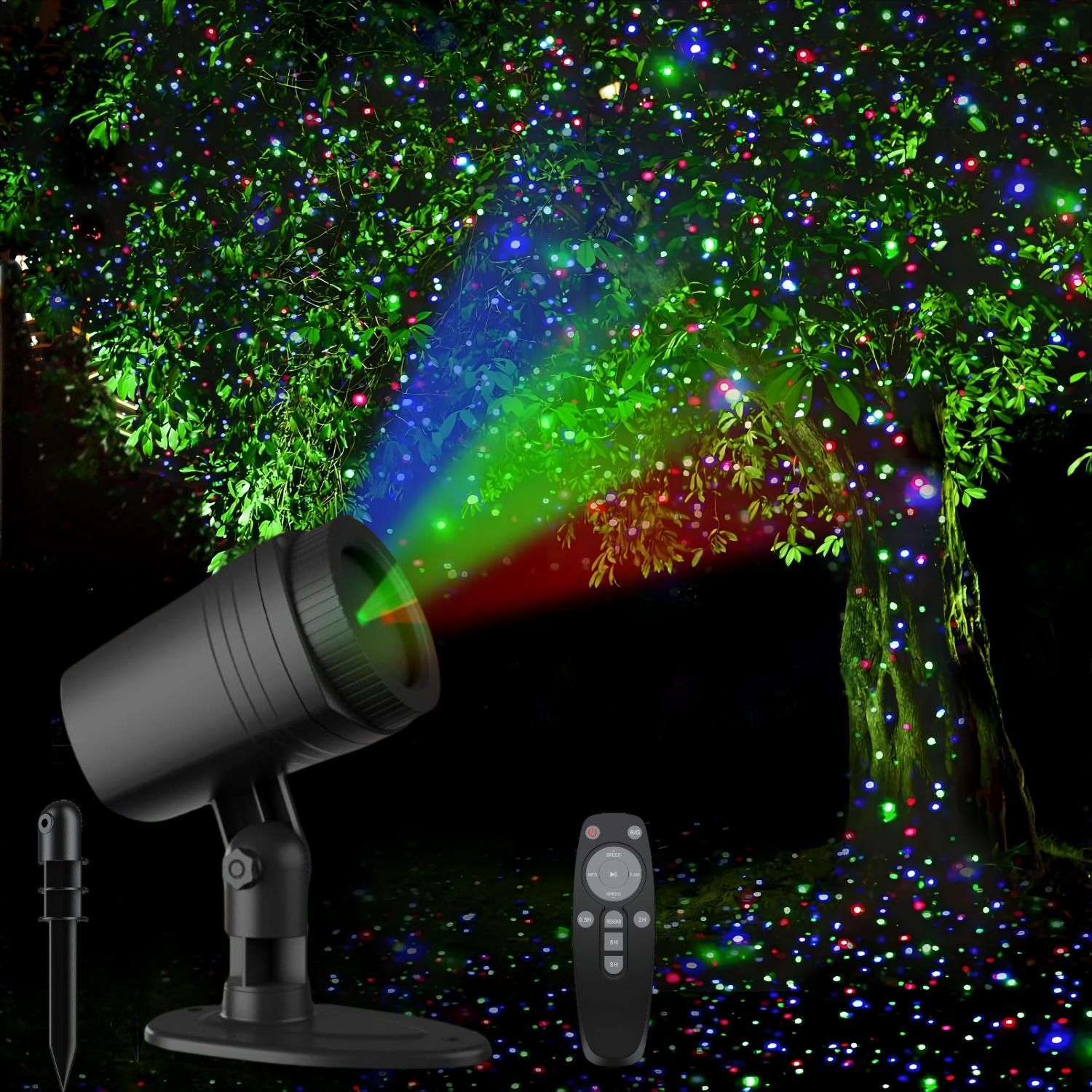 Wasserdichte Gartenlampe, Laserlampe, Rot Grün Blau Sternenprojektorlampe, Feuerwurmlampe
