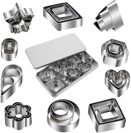 Dailygoods 30 Teiliges Ausstechförmchen Aus Edelstahl, Geometrische Formen, Mini Ausstechförmchen Mit Aufbewahrungsbox, Diy Formen, Herz, Blume,