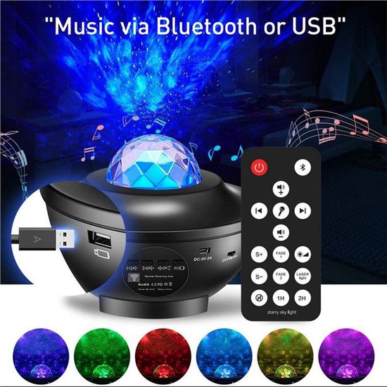 Usb Bluetooth Lautsprecher, Sternenhimmellampe, Projektor, Schlafzimmerlampe, Fernbedienung, Wasserwellenlaser, Stimmungsprojektor, Nachtlicht.
