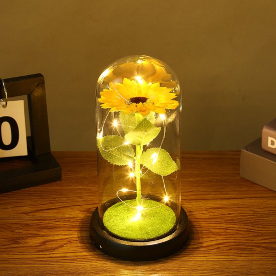 1 Künstliche Sonnenblume, Eine Nachhaltige Blume, Dekorative Lampe In Einem Glasschirm, Für Die Heimdekoration, Auch Als Geschenk .