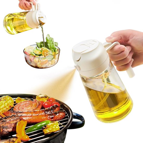 Speiseölsprüher, 2 In 1 Olivenöl Spenderflasche Für Die Küche, 500 Ml Glasflasche, Lebensmittelechter Ölzerstäuber Für Heißluftfritteuse, Salate,