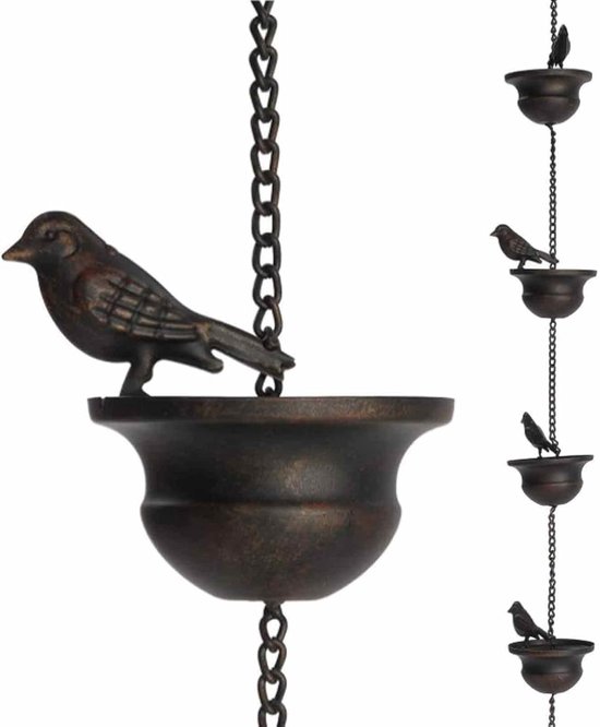 Vogelförmige Regenkette Hängender Regenwassersammler Für Den Außenbereich Dekoratives Gartenaccessoire Ca. 110 Cm Lang Für Dachrinnen Bronzefarbe