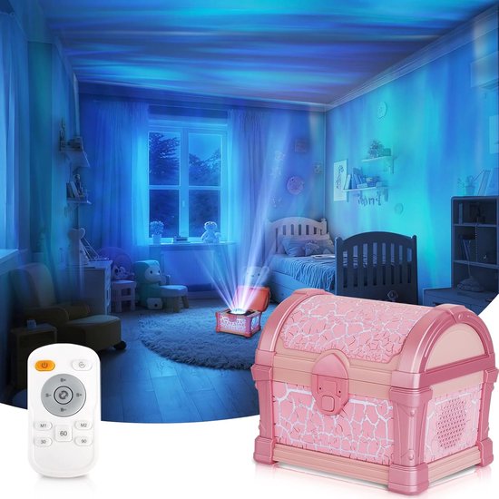 Nachtlicht In Rosa Schatzkiste Für Mädchen 7 Farben Nordlichter Projektor Mit Automatischem Timer, Dimmbar, Zum Schlafen Und Träumen Im Kinderzim
