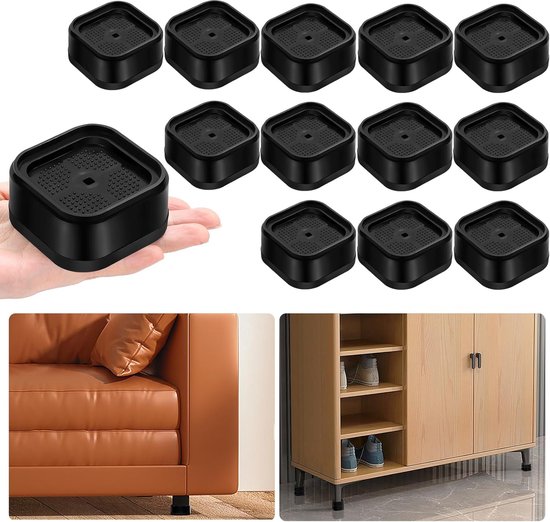 12 Teiliges Set Schwarzer, Höhenverstellbarer Möbelfüße Quadratisch Und Stapelbar, Höhenverstellbar Auf 2,5 Cm/5 Cm/7,6 Cm, Für Bett, Schreibtisc