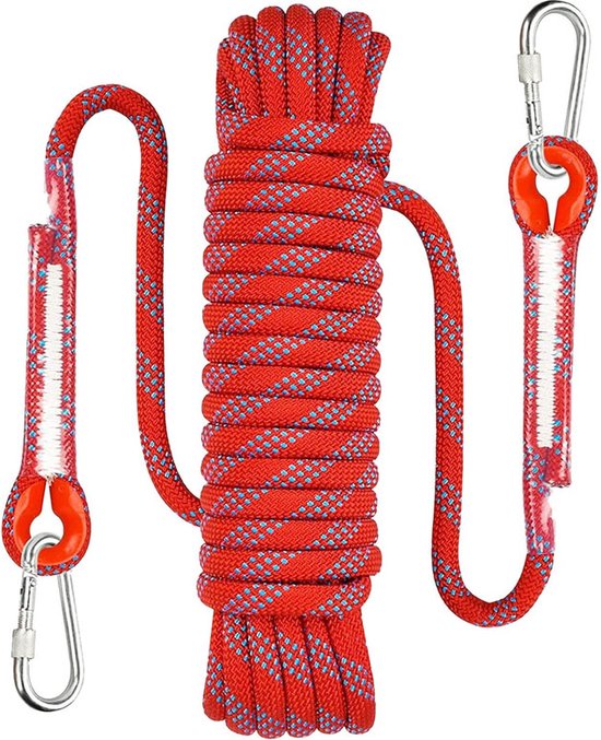 Kletterseil 10 Meter 1000 Kg Zugfestigkeit Inklusive 2 Karabiner Rot
