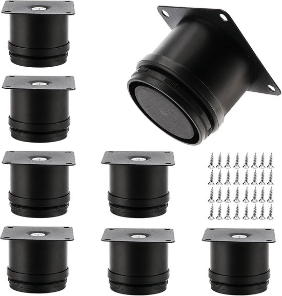 Acht Verstellbare Schwarze Möbelfüße (50 Mm), Verstellbare Metall Schrankfüße Mit Schrauben, Für Nachttische.